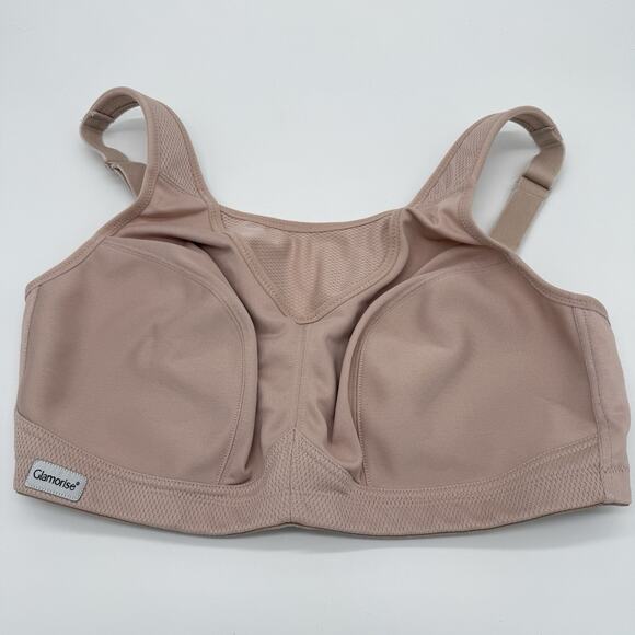 Glamorise Women’s Sports Bra Beige 38D Unlined Wireless Hook &Eye Closure Sports - Picture 1 of 9